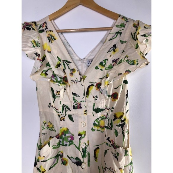 Tanya Taylor Inez Dress Lined V Neck Floral Midi Ivory 0 - Picture 7 of 16